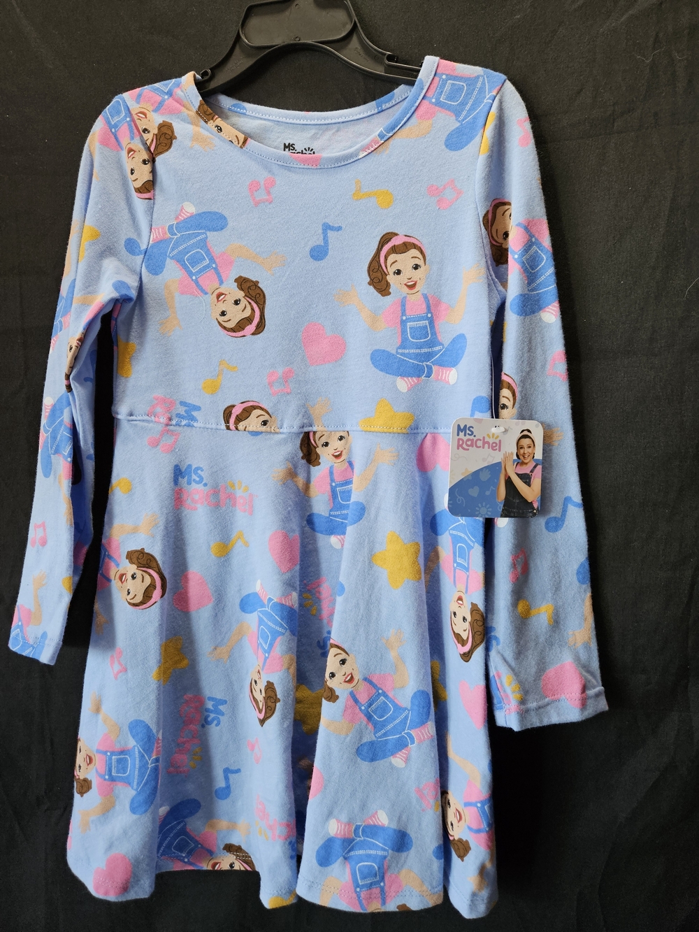 Rachel Light Blue Long Sleeve Girls Dress with Pink and Yellow Accents